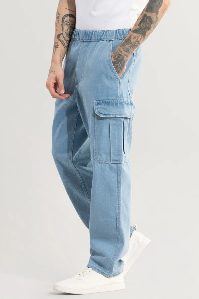 Pull On Sky Blue Baggy Fit Jeans