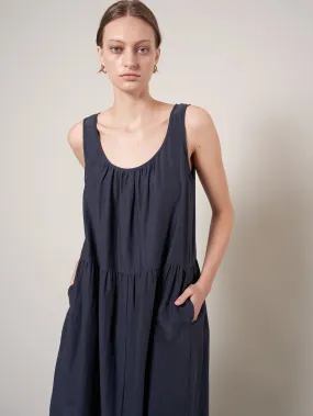 QUINN SILK COTTON VOILE SLEEVELESS DRESS (NAVY) - WYETH