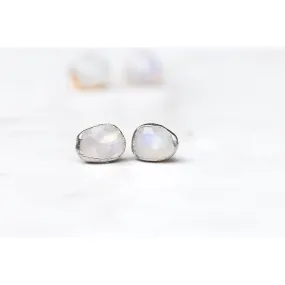 Rainbow Moonstone Stud Earrings in Sterling Silver