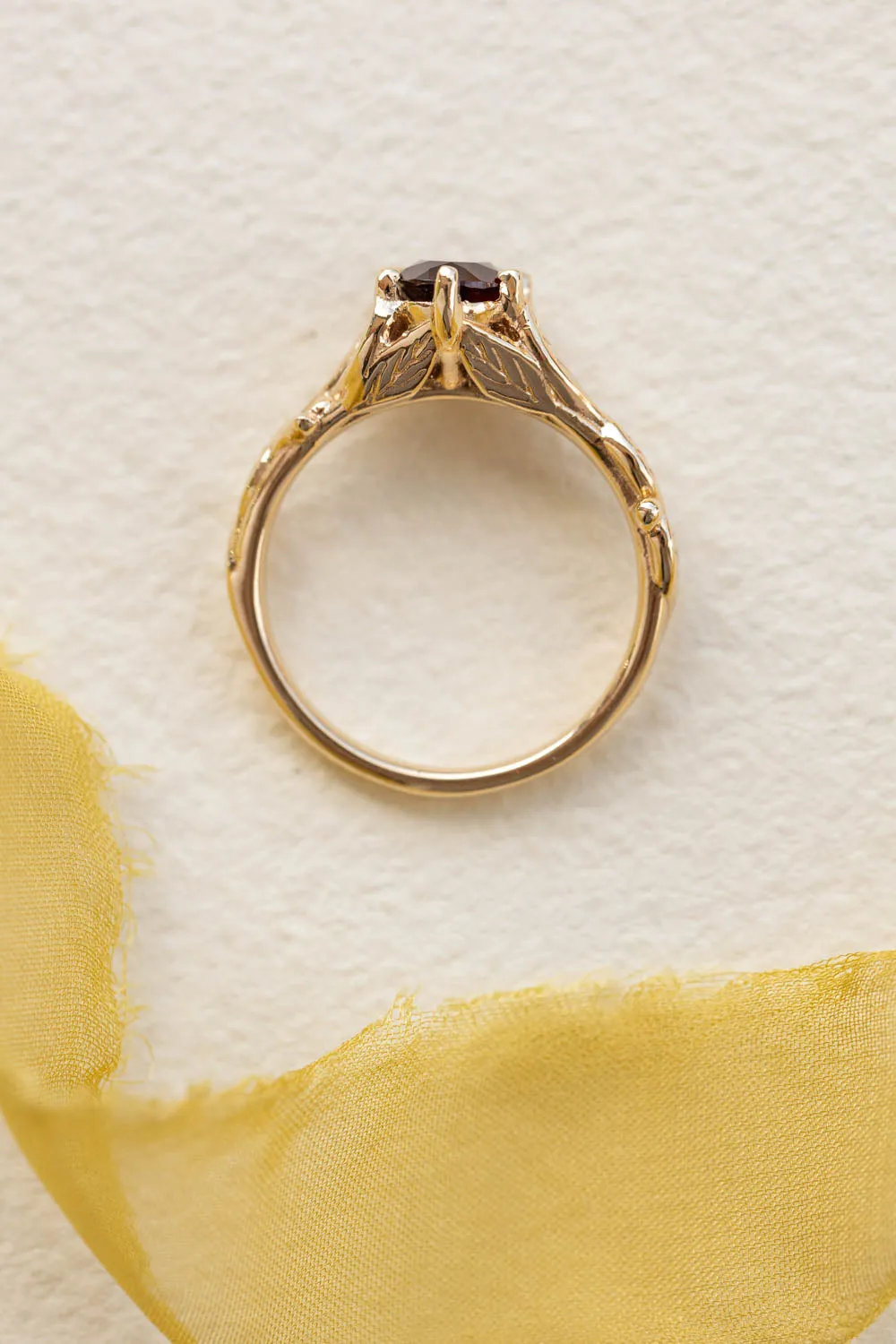 READY TO SHIP: Freesia ring in 14K yellow gold, natural garnet 8x6 mm oval cut, RING SIZE - 7 US