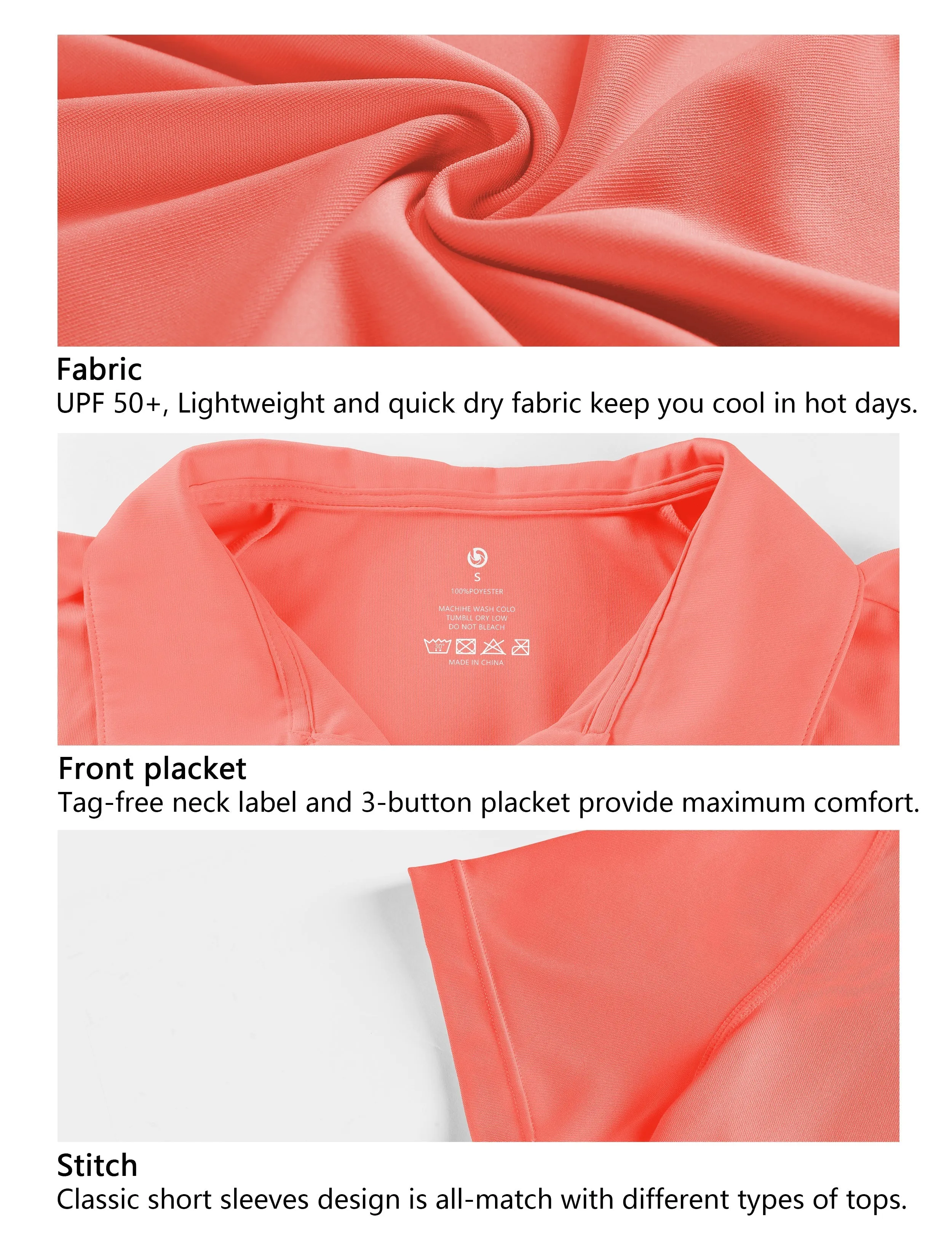 Short Sleeve Slim Fit Polo Shirt coral_yogastudio