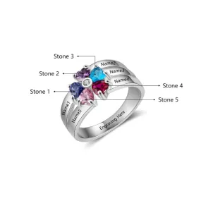 Sterling Silver Custom 5 Name Engraved Rings for Women