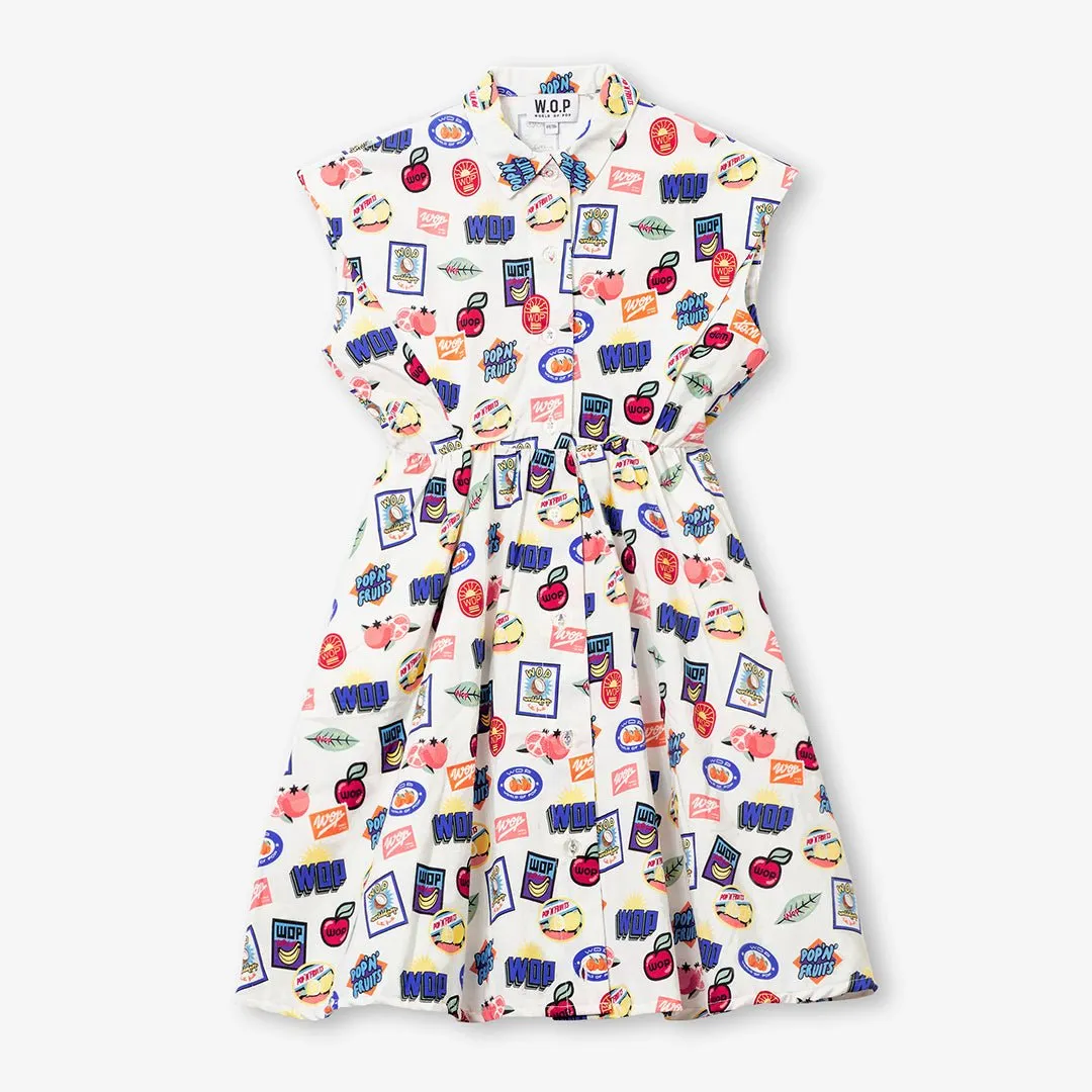 Tutti Frutti" printed dress for children in organic cotton