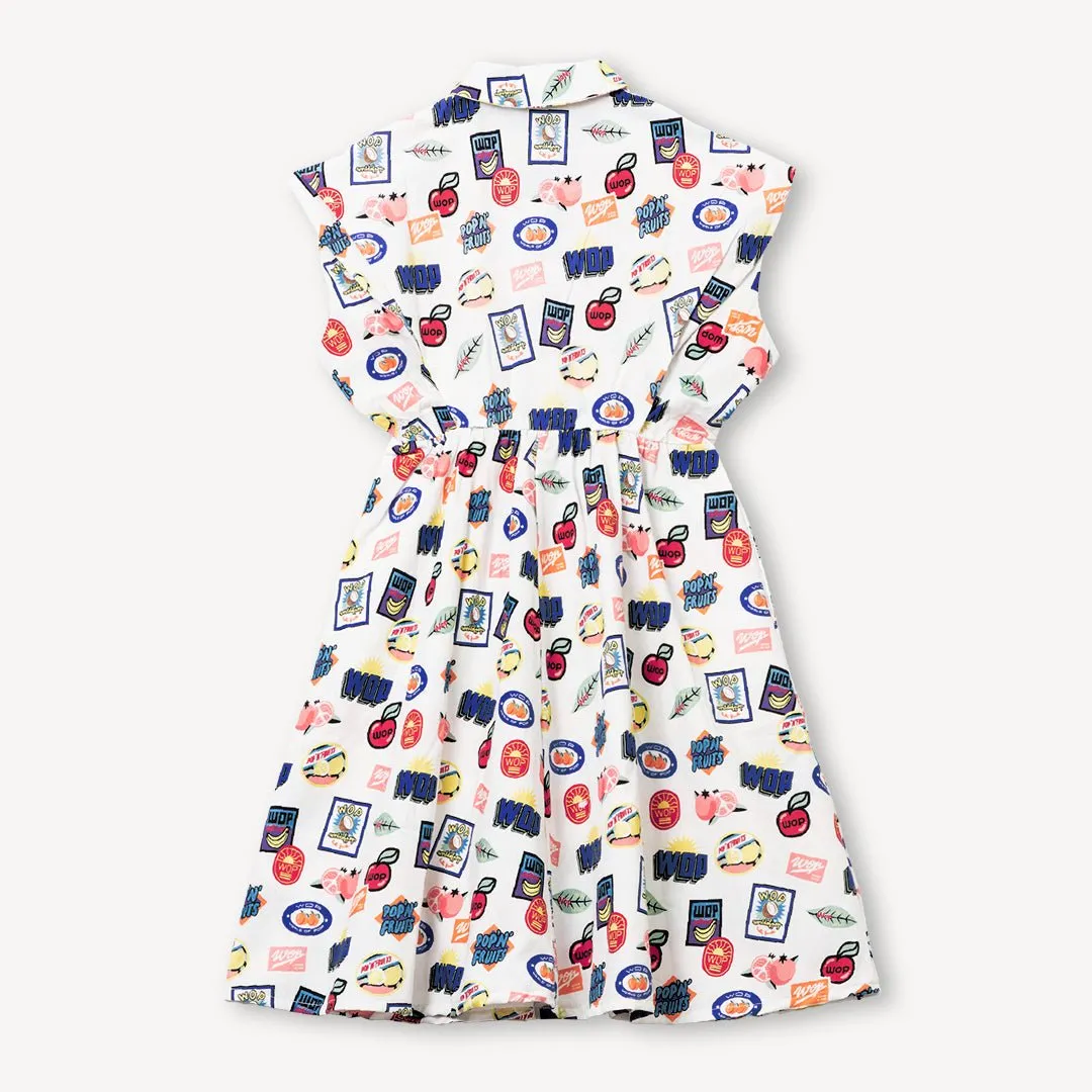 Tutti Frutti" printed dress for children in organic cotton