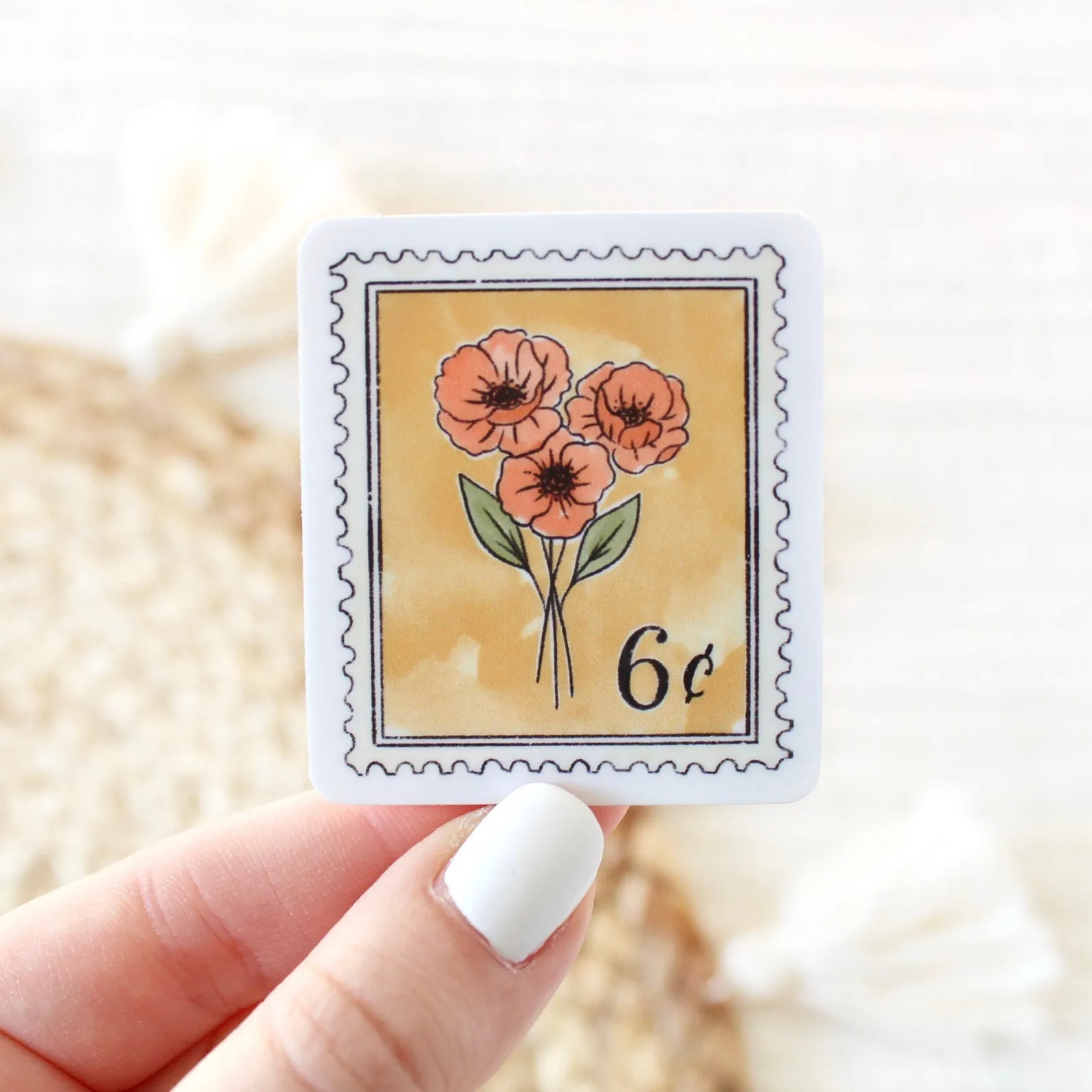 Yellow Floral Antique Stamp Sticker