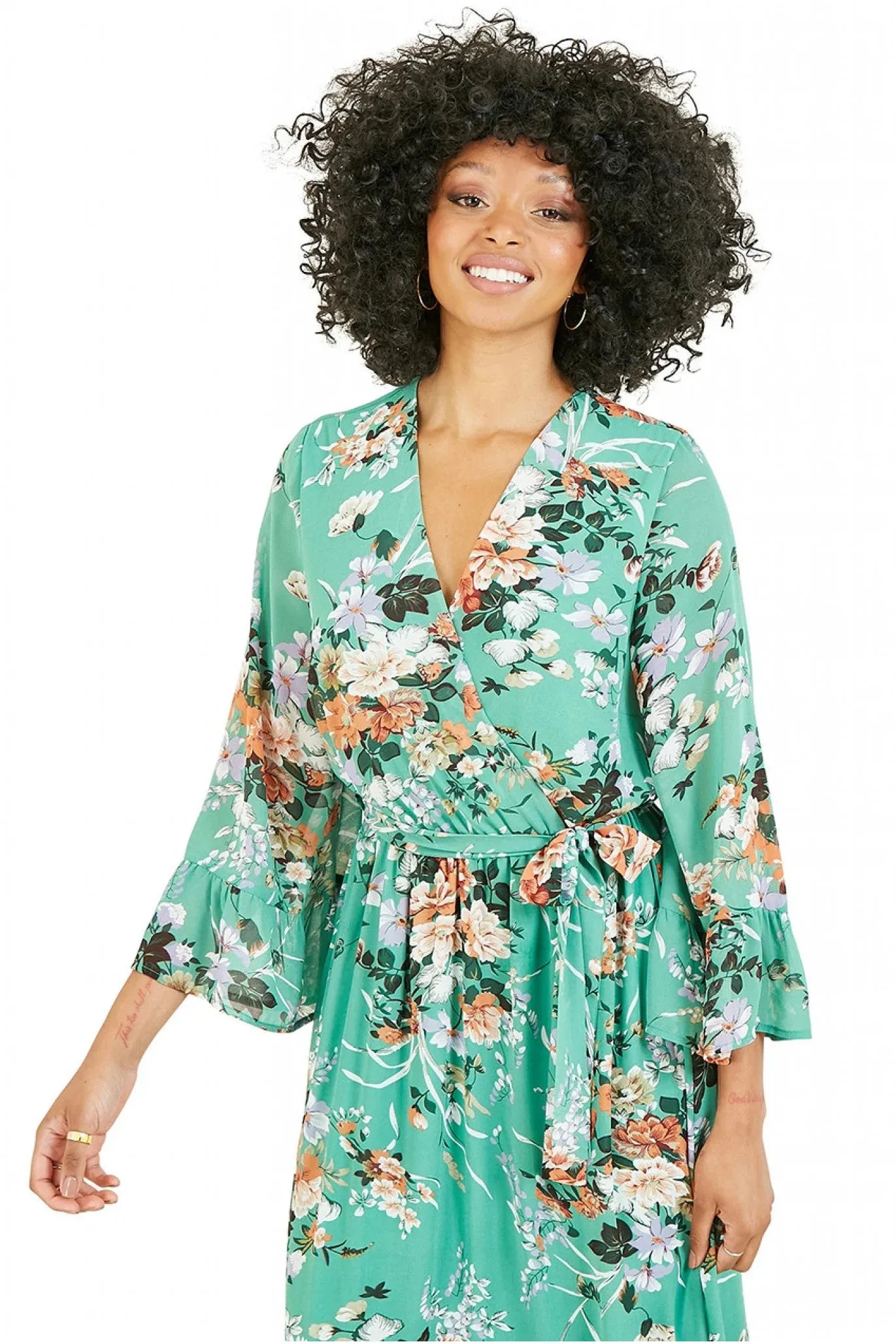 Yumi Green Garden Floral Print Dress